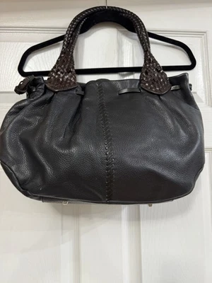 PAOLO MASI сумка с короткими ручками Дамская сумка сумочка черный шагреневой кожи коричневый оплетка ручки верхний молнии - Изображение 1 из 4