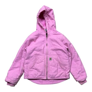 Carhartt Jacket Girl 2XS 4 5 Pink Canvas Fleece Lined Coat Work Outdoors Youth - Picture 1 of 7