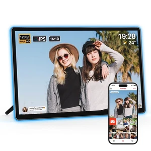 Neon Light Digital Picture Frame - 14" 2K FHD Display | AI Color-Changing LED... - Picture 1 of 9