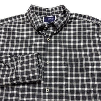 Camisa Charles Tyrwhitt Para Hombres XL Gris Negra Cuadros Calce Ajustado Algodón Sin Hierro Informal Foto 1 de 4