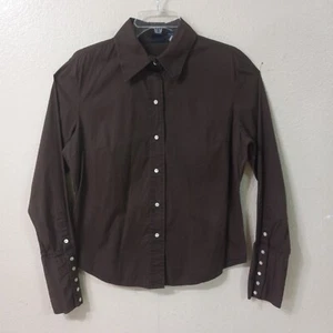 Gap Women's Size L Button Up Dress Shirt Brown Regular Fit 3447 - Picture 1 of 7