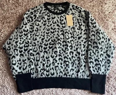 Suéter Halógeno Estampado Leopardo Talla 2X Negro Plata Gris Cuello Redondo Nuevo con Etiquetas Foto 1 de 4