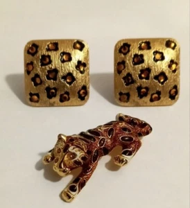 1960s Topaz Leopard Brooch Earring set - Picture 1 of 3