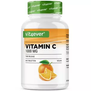 365 Tabletten Vitamin C 1000mg Hagebuttenextrakt + Bioflavonoiden Time Released - Bild 1 von 6
