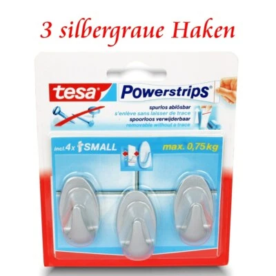 tesa Powerstrips® Haken - Selbstklebend o. Bohren - 3 ovale Klebehaken  silbern  - Bild 1 von 4