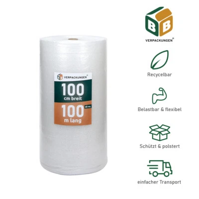 BB-VERPACKUNGEN® 2 x Luftpolsterfolie 1,0 x 100 m (Typ 60) Knallfolie Blisterfolie isolierend neu