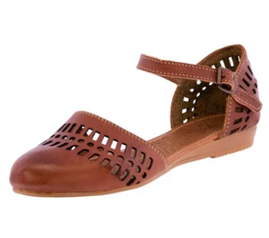 Sandalias de mujer mexicanas huarache de cuero real cerradas con hebilla de coñac #1121 - Imagen 1 de 4