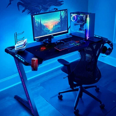 UNHO 100/120/140cm LED Ergonomic Gaming Desk Computer Laptop PC Table Adjustable Feet