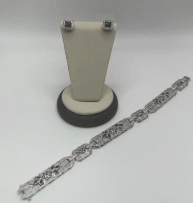 Pulsera de marcasita 8" con aretes Foto 1 de 4