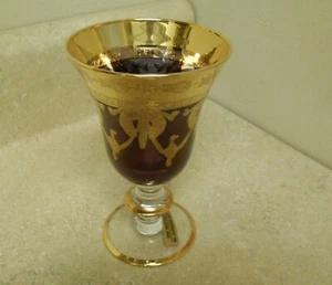 Interglass Italy Purple Wine Glass - Design 24K Gold Hand Decorated - Picture 1 of 2