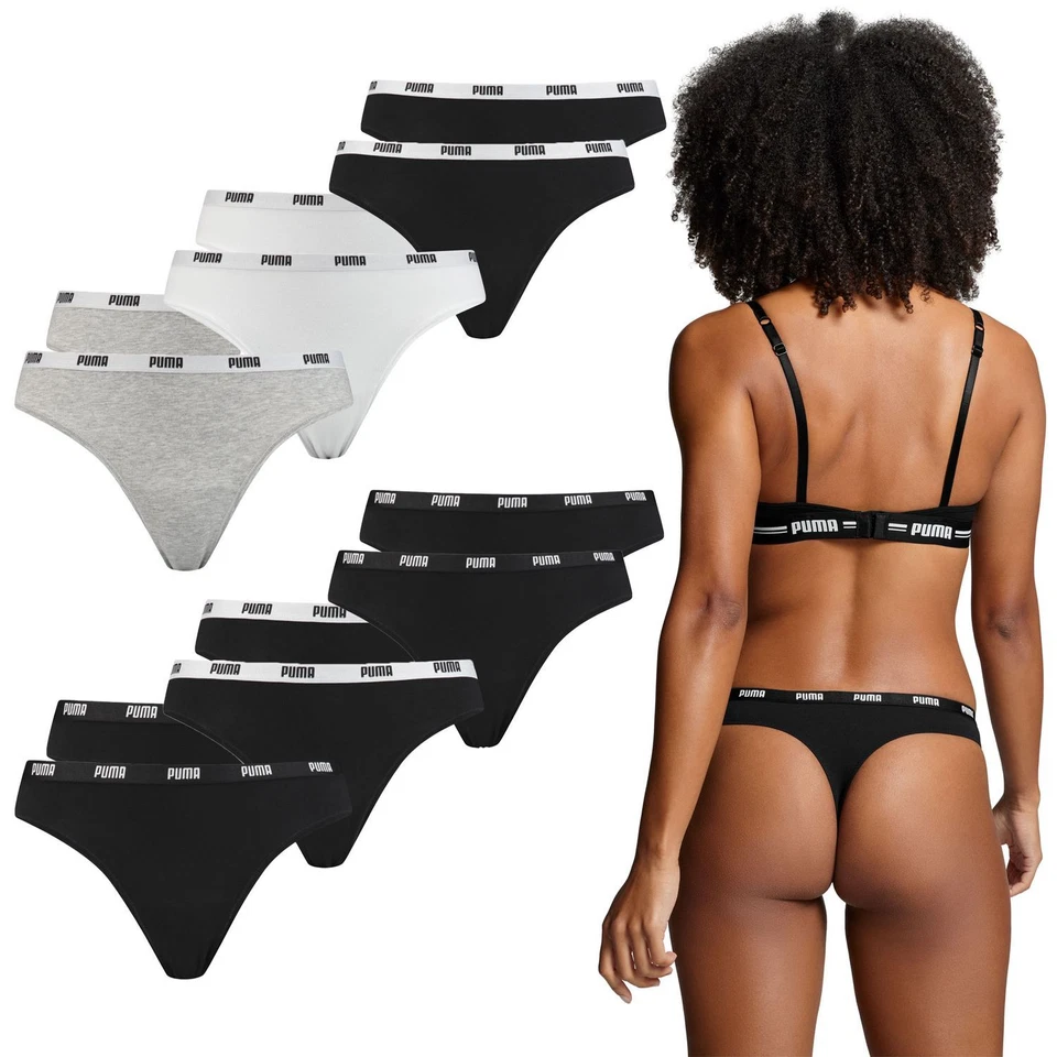PUMA Damen G-String Slips Baumwolle Elasthan Mid Rise Webgummibund Logo 6er Pack - Bild 1 von 1