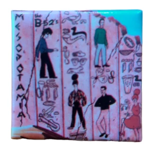 RARE Mesopotamia B-52's Pin-back Button Square Egyptian Pink Black Heiroglyphics - Picture 1 of 2