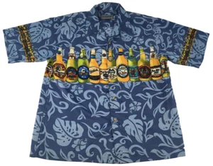 Vintage 90’s Turbine Hawaiian Shirt Short Sleeve Beer Bottle Floral Mens Size L - Picture 1 of 9