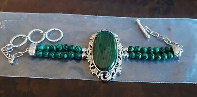 NUEVO EN CAJA: Brazalete de platino sobre copr con clip de papel de malaquita africana Foto 1 de 4