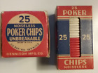 Vintage Dennison Noiseless Unbreakable Poker Chips Red White Blue 2 boxes 25 ea