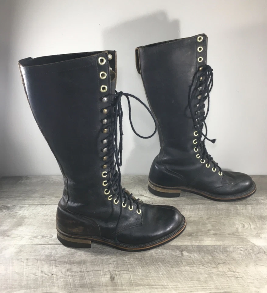 Hombres Combate Motociclista Motocicleta Montar 19 Ojos Cuero Negro Punta Suave Botas 9 De Colección Foto 1 de 4