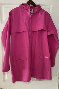 L.L Bean Hood Rain Jacket Pink Zip Front Pockets PVC Waterproof Size L - Picture 1 of 6