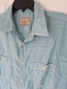 Vintage Italia Mens Casual Shirt Blue Decorative Stitching Short Sleeve Size LG - Picture 1 of 6