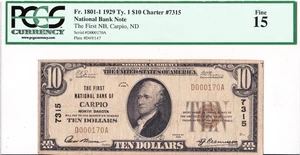 $10 1929 T1 National CARPIO North Dakota 🇺🇸 Very Rare 🇺🇸 11 on Census! 🇺🇸 - Picture 1 of 2