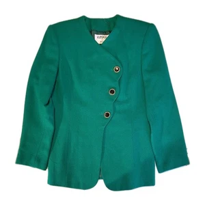 VTG Kasper Womens Blazer 6 Emerald Green Wool Scalloped Academia Jacket Holiday - Picture 1 of 10
