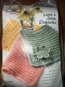 Annie’s Hook & Needle Kit Club - LEARN A STITCH DISHCLOTHS - Crochet or Knit - Picture 1 of 4