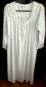 WEICHES BEQUEMES CREMEWEIß mit blauen Blumen Eileen West Langarm Baumwolle Nachthemd Medium - Bild 1 von 4