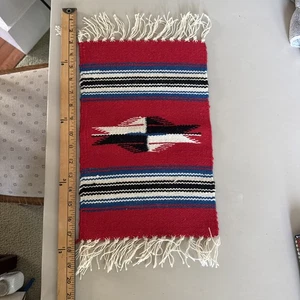 100% Wool Handwoven Southwestern Style Runner With Fringe 20" x 10" Ortega’s NM - Picture 1 of 2
