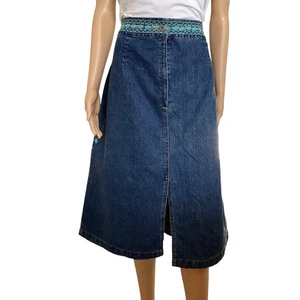 Ashley Stewart blue denim skirt teal embroidered slit front and back sz 16 - Picture 1 of 7