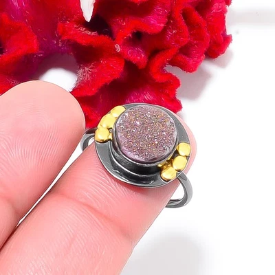 Anillo de plata de ley 925 druso ágata de titanio púrpura S.8 R844225 Foto 1 de 4