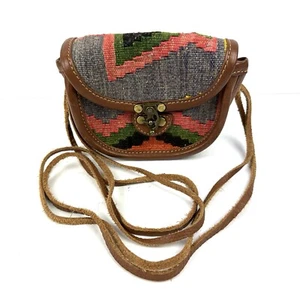 Turkish Kilim Handbag Tapestry Wool Leather Strap Adjusting Strap Purse - Picture 1 of 9