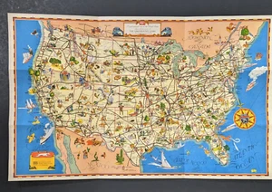 Original 1939 Pictorial Map of the United States Greyhound Bus Lines - Picture 1 of 4