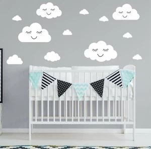 Cloud Wall Stickers with Cute Faces – 16 Vinyl Decals Kids Nursery Boys Girls - Picture 1 of 5