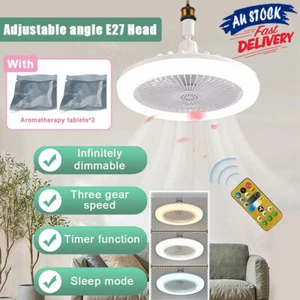 Large Socket Fan E27 Ceiling Fan 30W with Dimmable LED Light Remote Controller - Picture 1 of 21