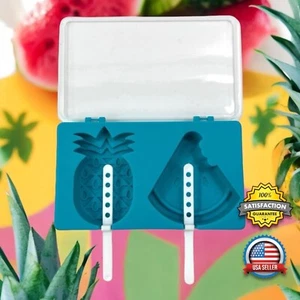 Watermelon & Pineapple Shaped Ice Pop Popsicle Mold w Reusable Popsicle Sticks - Picture 1 of 19