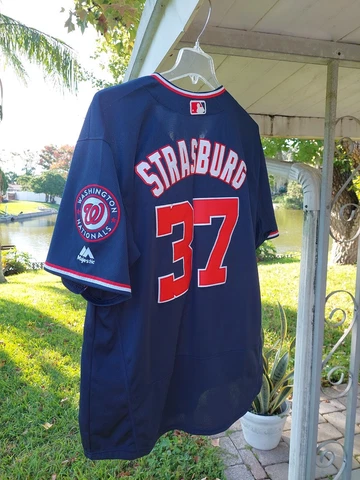 USA Washington Nationals  Strasburg 37 MLB Majestic Pro Jersey Sz 52 Cover