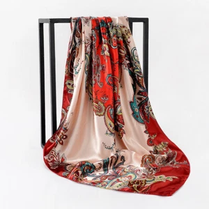 Fashion Scarf Womens Print Imitate Silk Large Square Shawl Stole Hijab 90*90cm✔ - Picture 1 of 32