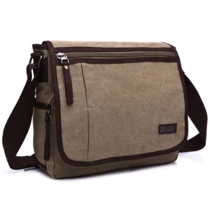 Herren Canvas Umhängetasche Tasche Messenger Bag mit Fach für iPad Tablet Braun - Bild 1 von 6