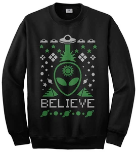 Suéter de Navidad Threadrock para hombre Alien Ugly Believe Sudadera - Imagen 1 de 4