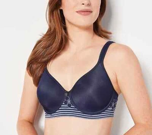 Breezies Floral Black Stripe Seamless Underwire T-Shirt Bra Foam Cup 42DDD NEW - Picture 1 of 4