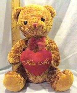 Vintage Goffa International brauner Teddybär hält "Kiss Me" Herz - 11 Zoll groß - Bild 1 von 3