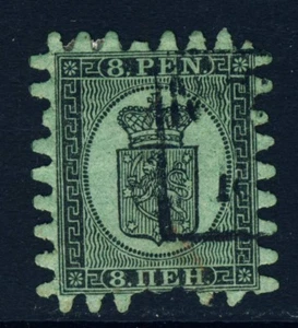 FINLANDIA 1866-7 8 penne nere su roulette blu-verde 7,5 tipo II carta tessuta SG 45 FU - Foto 1 di 2