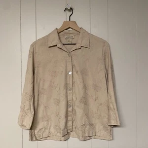 Longaberger Homestead Linen Embroidered Short Sleeve Basket Button Down, Large. - Picture 1 of 9