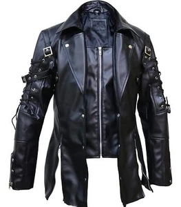 Leather Estate - Steampunk Gothic Black and Maroon Leather Trench Coat for Men - Picture 1 of 17