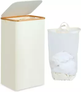 Laundry Basket with Lid and Removable Bag, 100L Tall Laundry Hamper with Bamboo - Picture 1 of 7