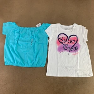 The Children's Place Girls Large 10/12 Blue White Short Sleeve Tops NWT - Picture 1 of 10