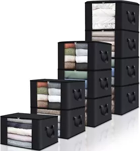 10 Pk Clothes Storage Bags Foldable Thick Fabric Blanket Comforter Container - Picture 1 of 6
