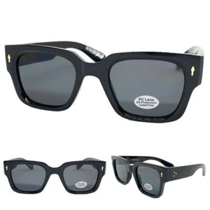 Men Classic Elegant Vintage 50's Retro Style SUNGLASSES Thick Square Black Frame - Picture 1 of 6
