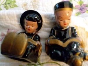 Vintage asiatische schwarz/gold Keramik Salz Pfefferstreuer Kinderbücher Japan Korken - Bild 1 von 6