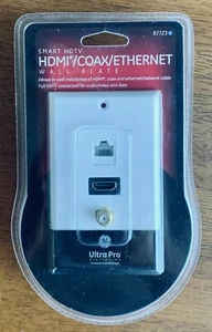 GE 3 Port Wall Plate With HDMI/Coax F/RJ45 Ethernet Cable Couplers - Picture 1 of 2