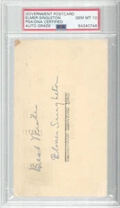 ELMER SINGLETON, 1945-59 BRAVES/PIRATES/SENATORS/CUBS, GPC, PSA/DNA GEM MINT 10 - Picture 1 of 2